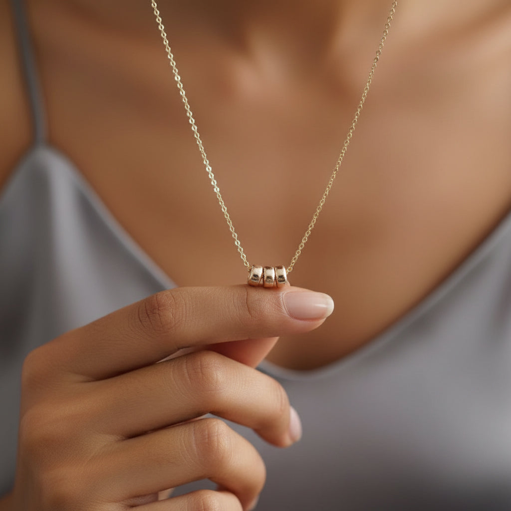 14K Gold Three Bead Necklace