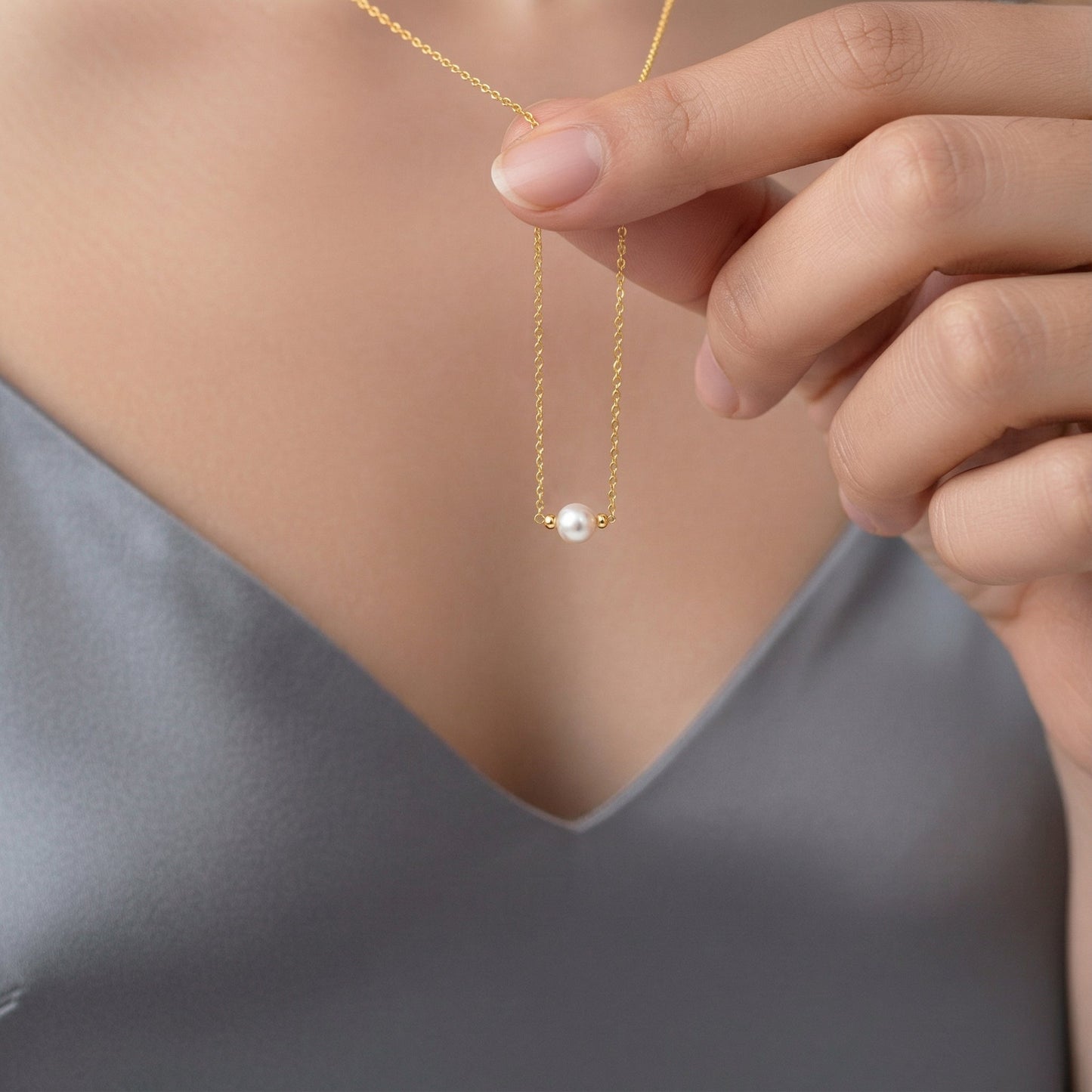 14K Gold Single Natural Pearl Necklace