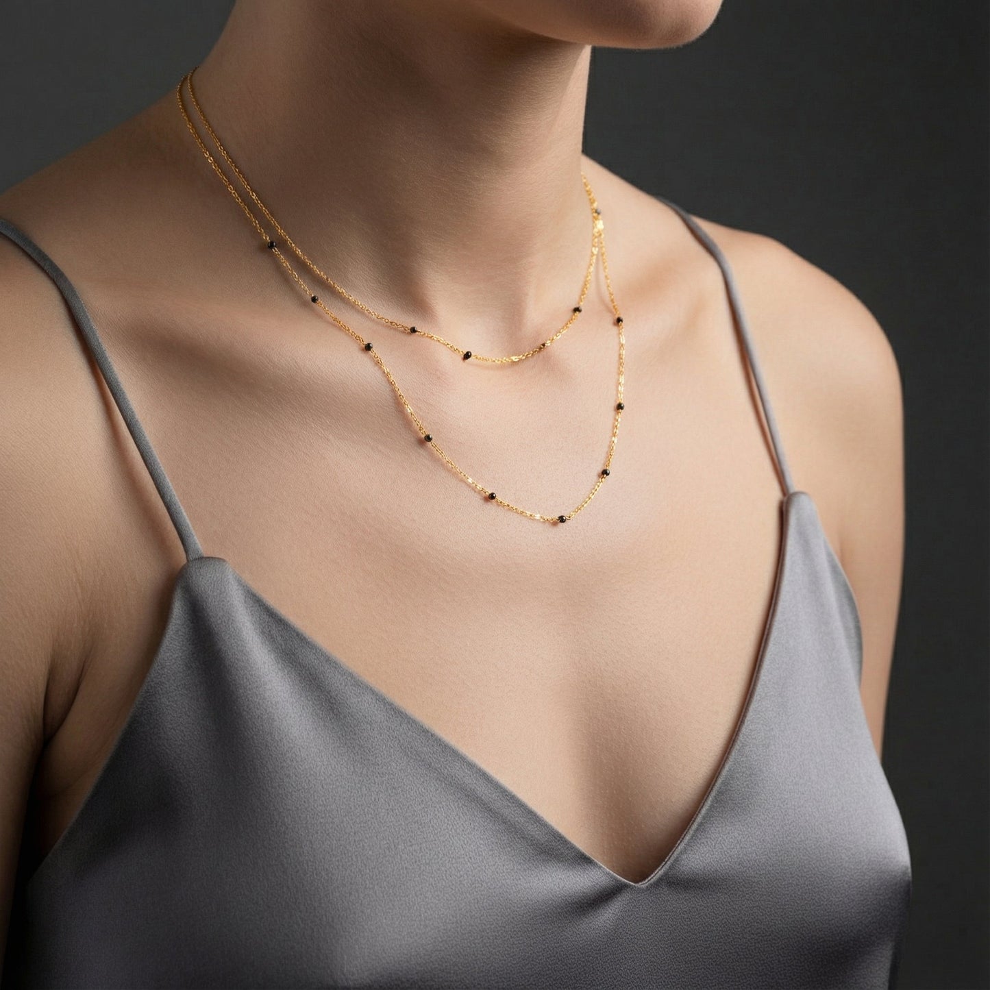 14K Gold Black Spinel Necklace