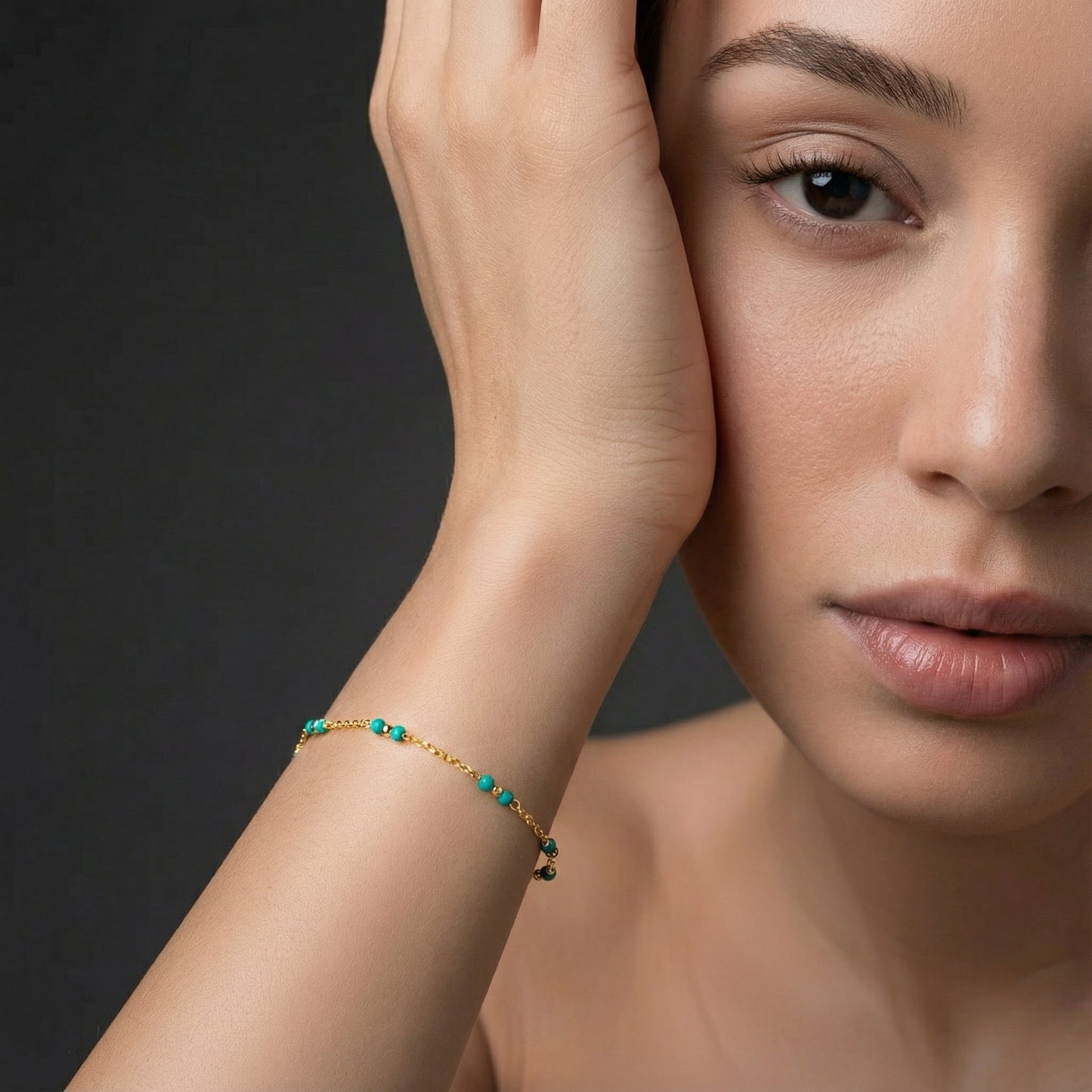 14k solid gold natural turquoise bracelet