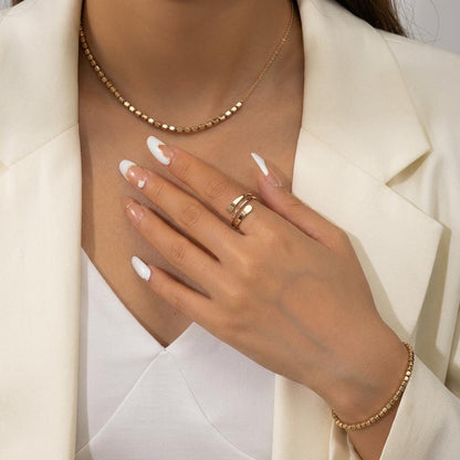 14K Solid Gold Multi Faceted Open Ring, Adjustable Cracked Cut Band