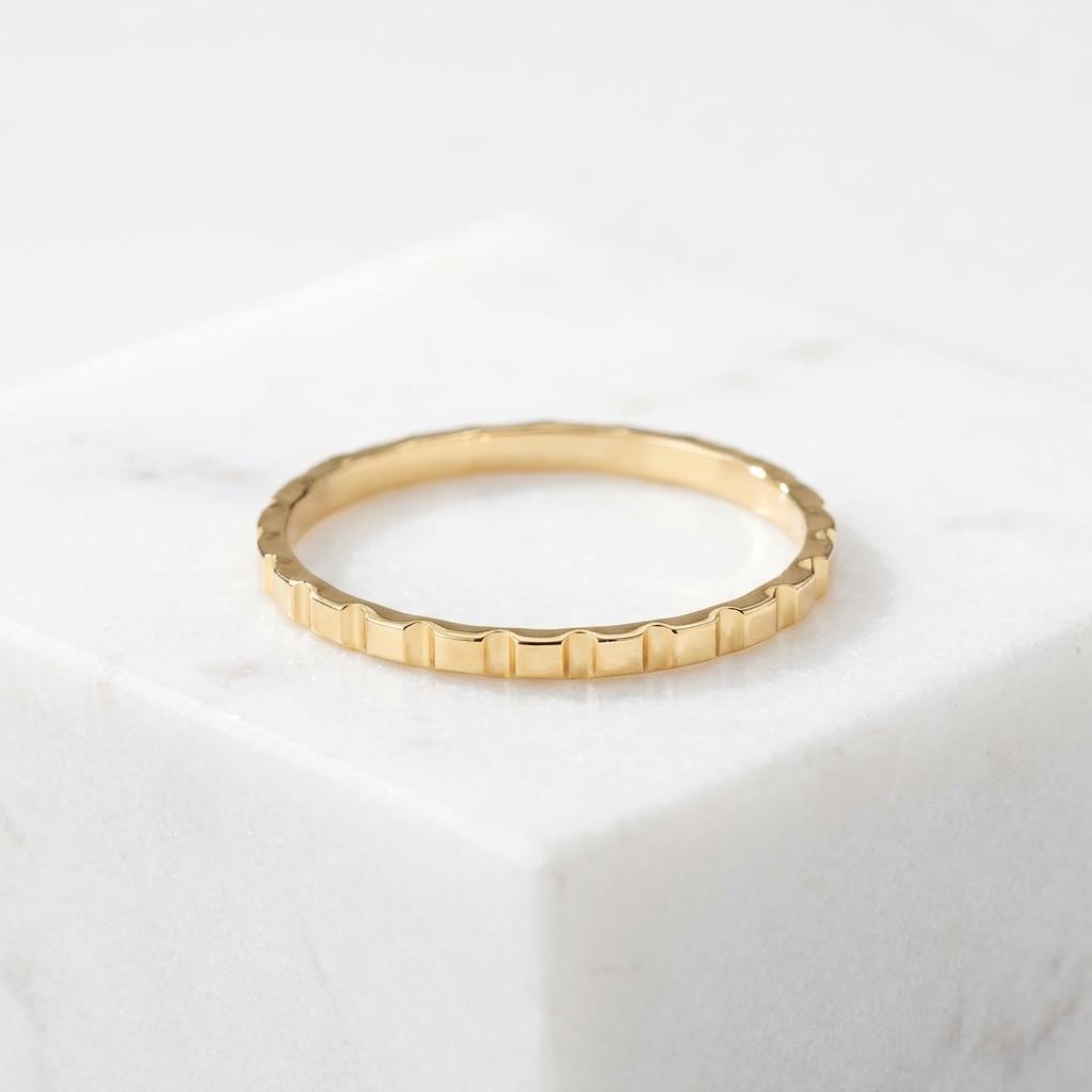 14K Solid Gold Cube Texture Ring, Geometric Square Wedding Ring