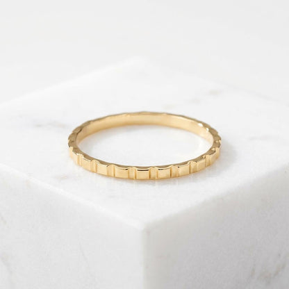 14K Solid Gold Cube Texture Ring, Geometric Square Wedding Ring
