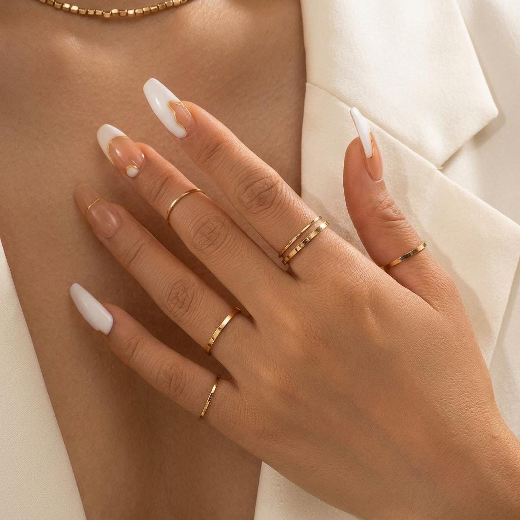 14K Solid Gold Stacking Rings Set Ultra Thin Band