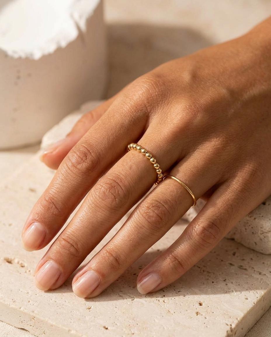 1.9 mm Solid Bead 14K Gold Pinky Ring Stackable Band