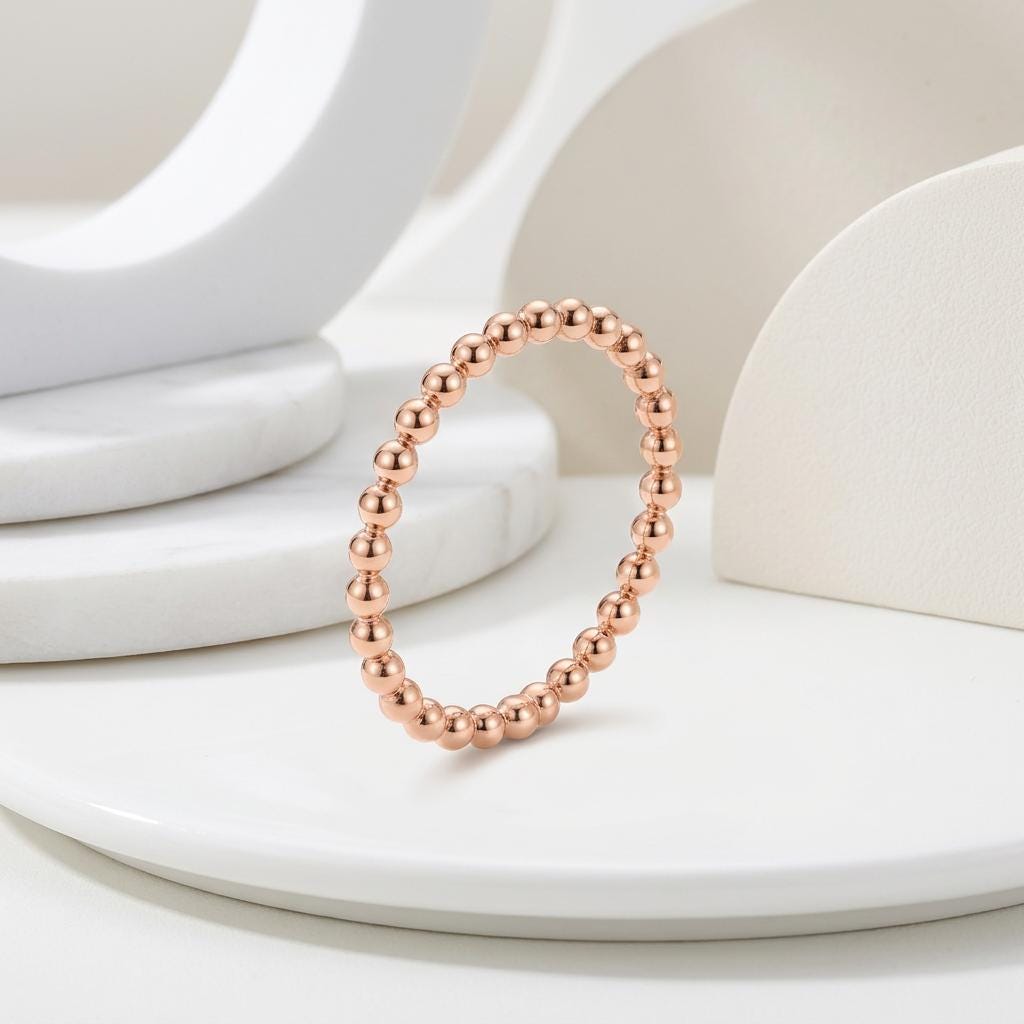 14K Solid Rose Gold 1.9 mm Solid Bead Ring Stackable Band