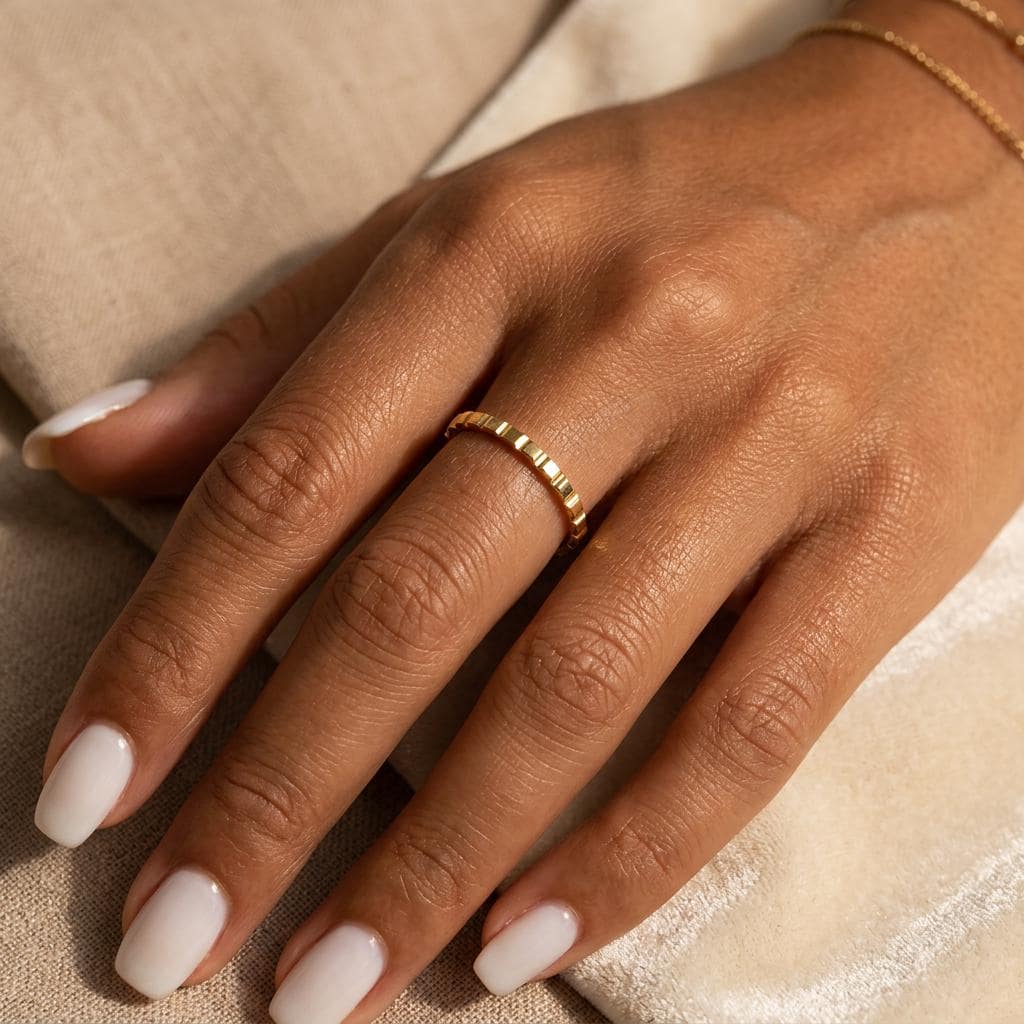 14K Solid Gold Cube Texture Ring, Geometric Square Wedding Ring