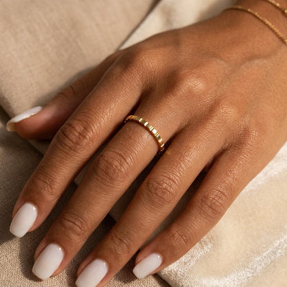 14K Solid Gold Cube Texture Ring, Geometric Square Wedding Ring