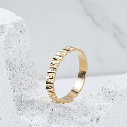 14K Solid Gold Faceted Ring Dainty Brilliance Wedding Ring