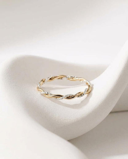 Handcrafted Solid 14K Gold Two Tone Faceted Rope Twist Ring