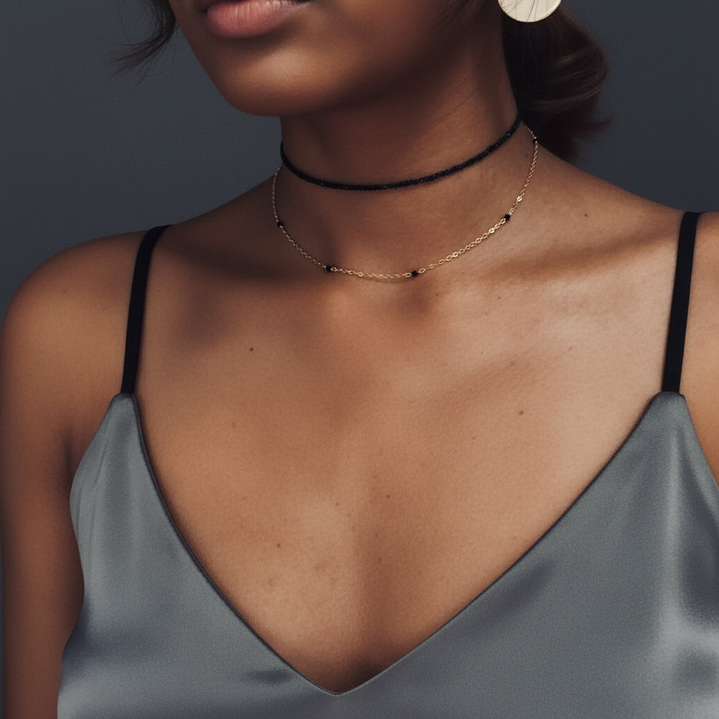 14K Gold Black Spinel Layered Necklace