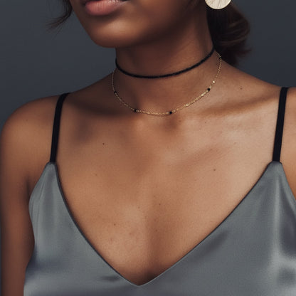 14K Gold Black Spinel Layered Necklace