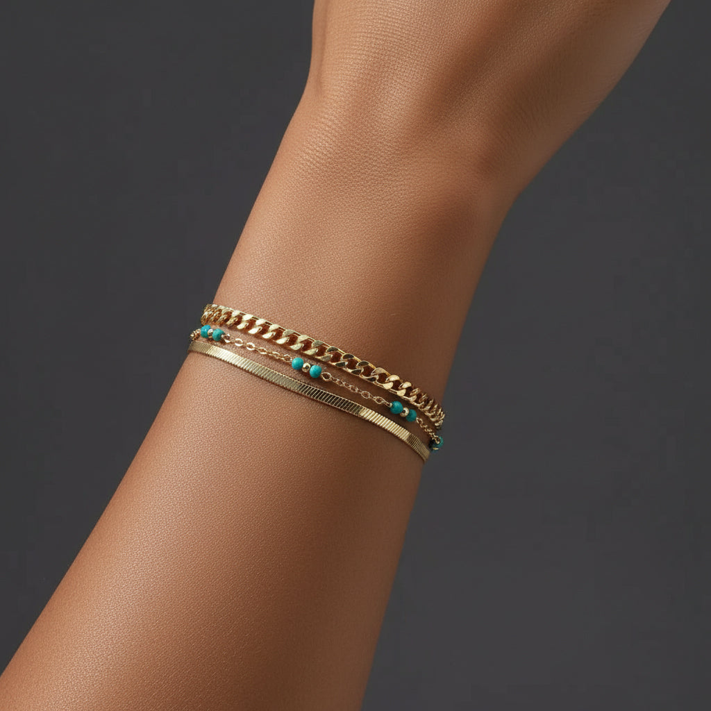 14k solid gold natural turquoise bracelet