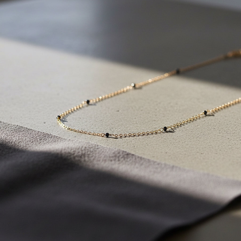 14K Gold Black Spinel Necklace