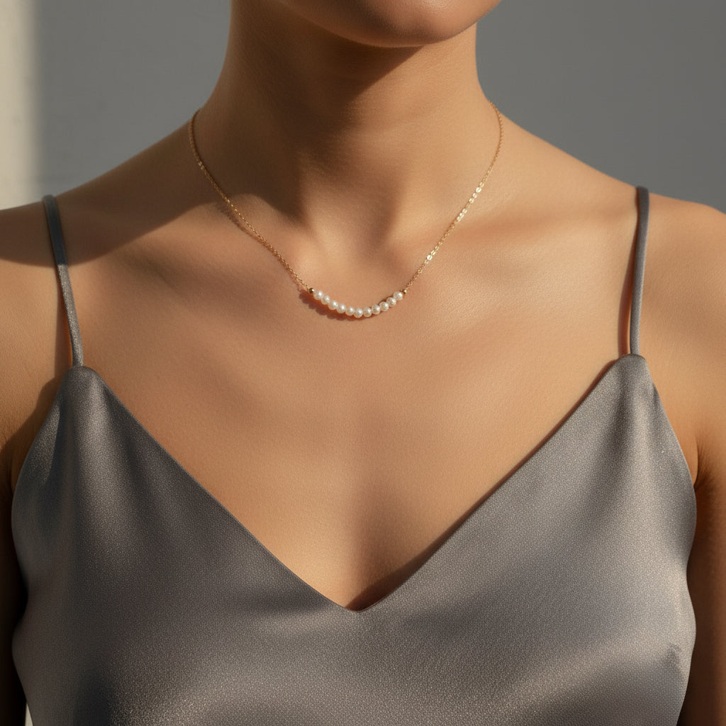 14K Gold Natural Pearl Arc Necklace