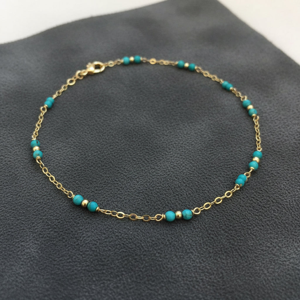 14k solid gold natural turquoise bracelet