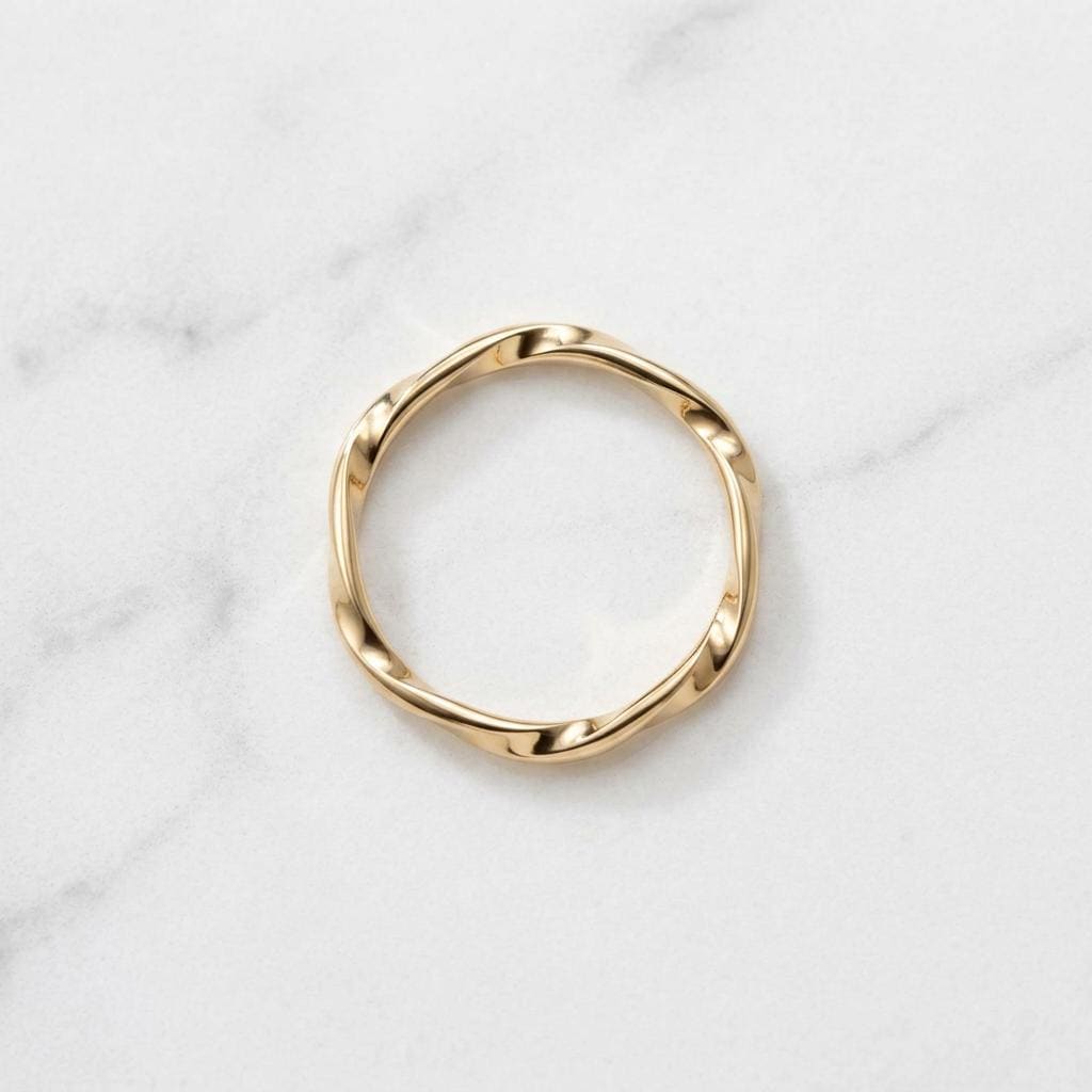14K Solid Gold Hexagon Star Ring, Moebius Twist Stacking Band