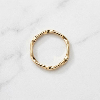 14K Solid Gold Hexagon Star Ring, Moebius Twist Stacking Band