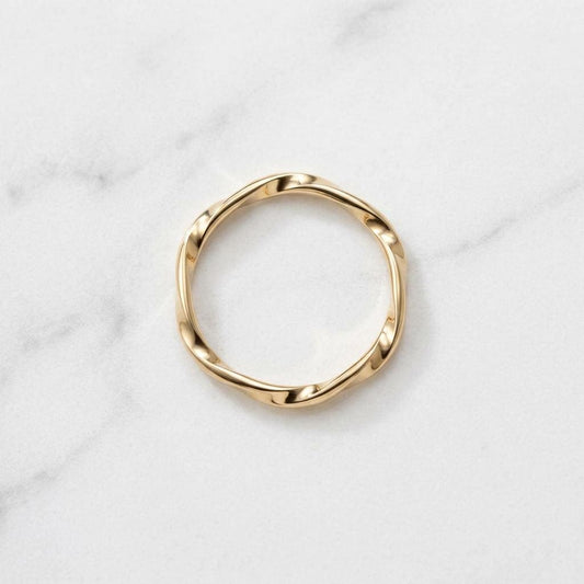 14K Solid Gold Hexagon Star Ring, Moebius Twist Stacking Band
