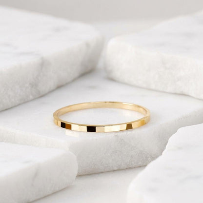 14K Solid Gold Handcrafted Checkered Facet Ring