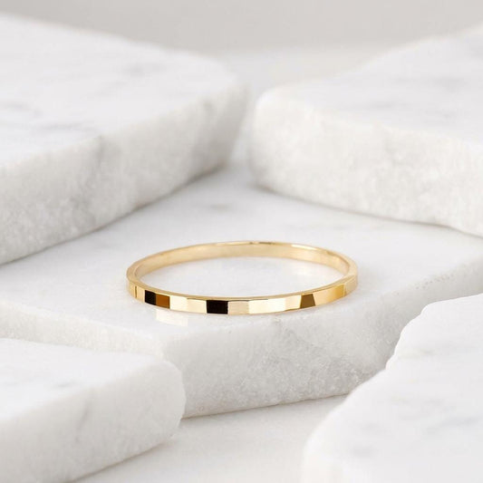 14K Solid Gold Handcrafted Checkered Facet Ring