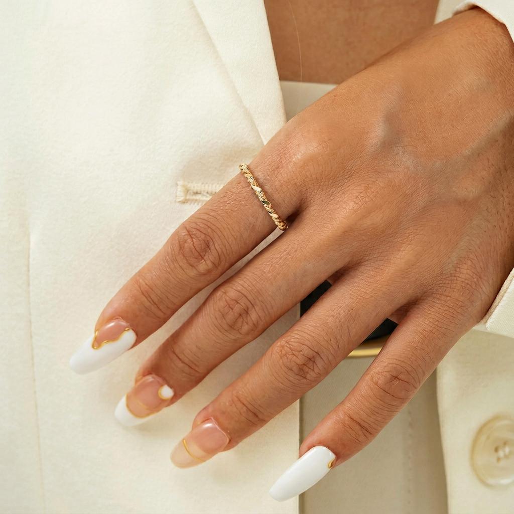 14K Solid Gold Rope Twist Ring, Stacking Ring for Women