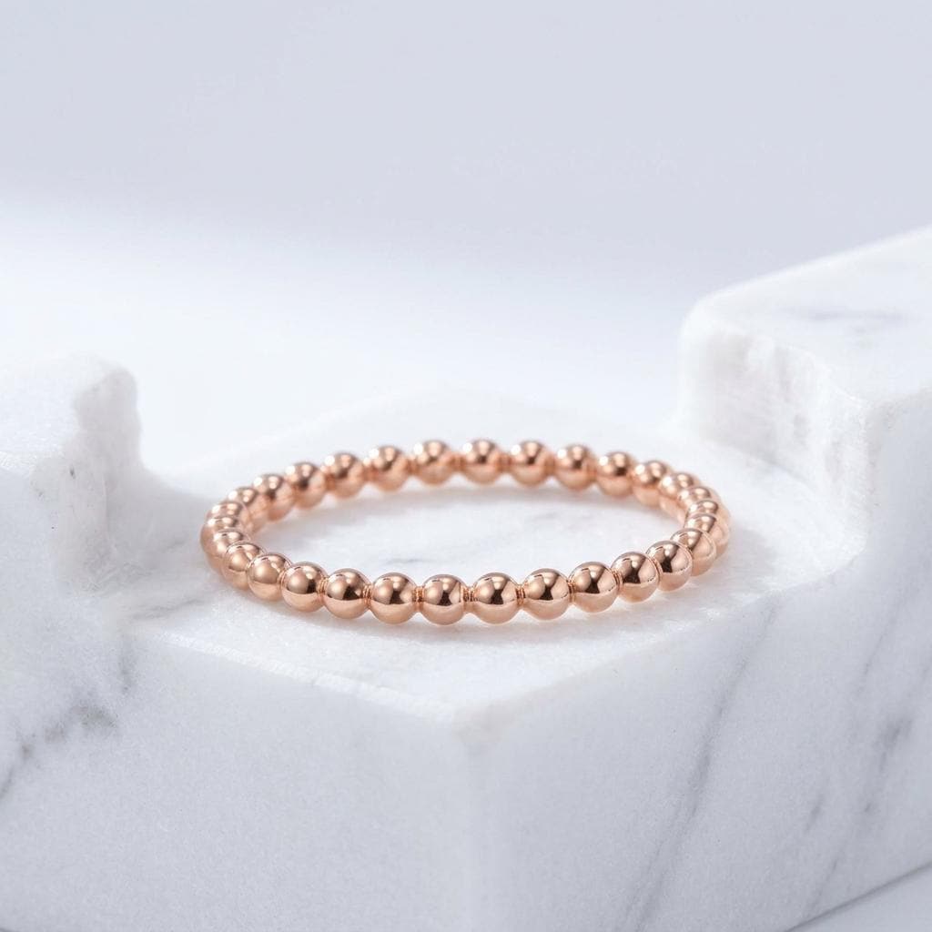 14K Solid Rose Gold 1.9 mm Solid Bead Ring Stackable Band