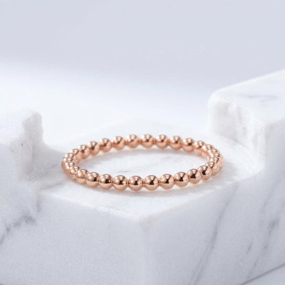 14K Solid Rose Gold 1.9 mm Solid Bead Ring Stackable Band