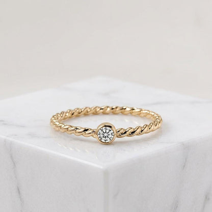 14K Solid Gold Moissanite Rope Twist Ring, Engagement Wedding Band