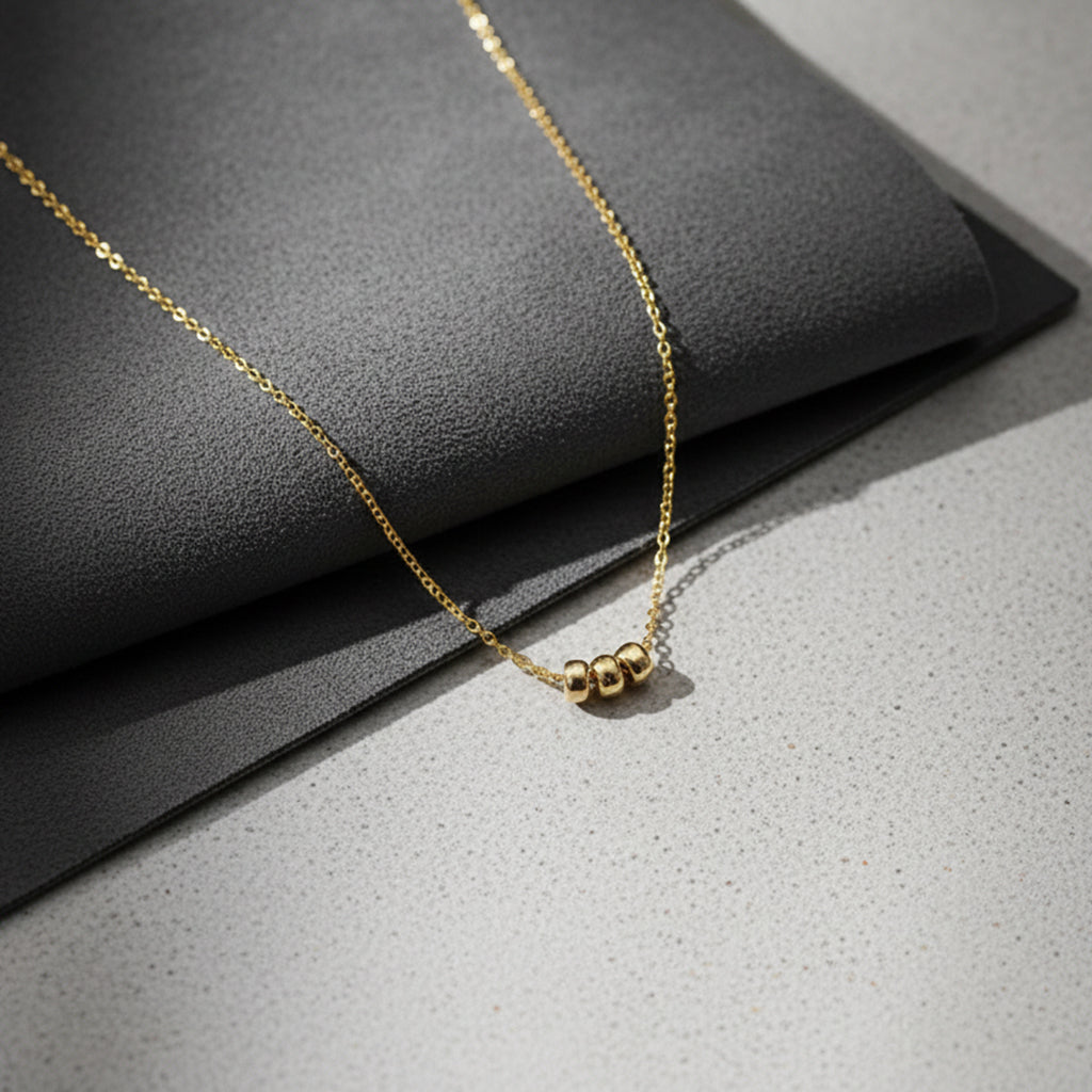 14K Gold Three Bead Necklace