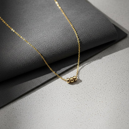 14K Gold Three Bead Necklace