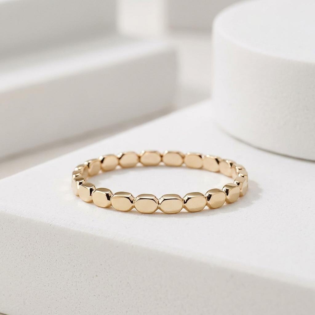 14K Solid Gold Square Block Ring, Minimalist Ingot Stacking Band