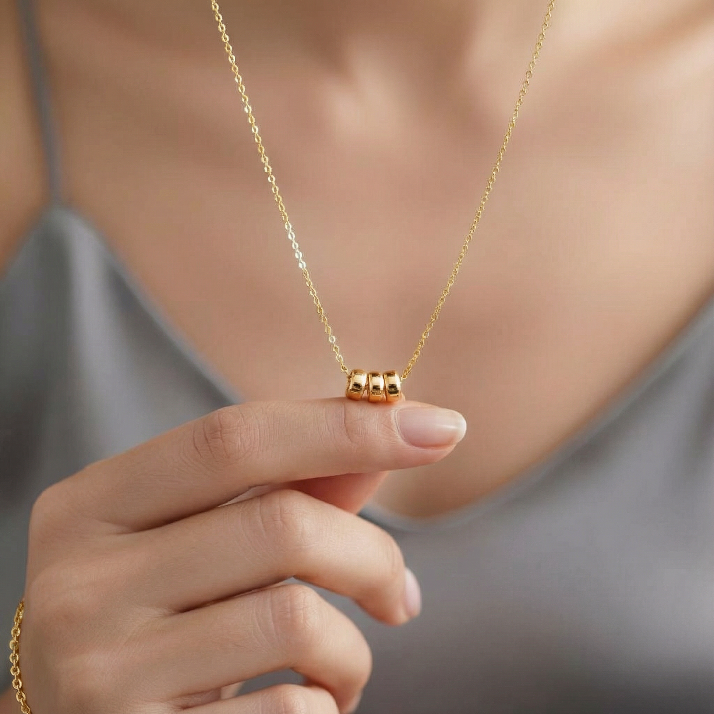 14K Gold Three Bead Necklace