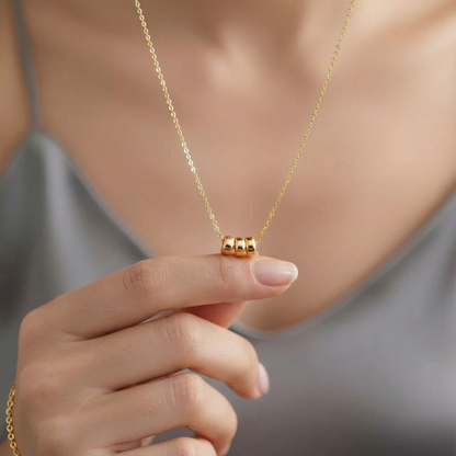 14K Gold Three Bead Necklace