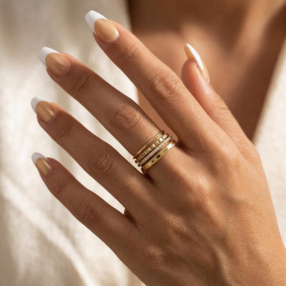 14K Solid Gold Cube Texture Ring, Geometric Square Wedding Ring