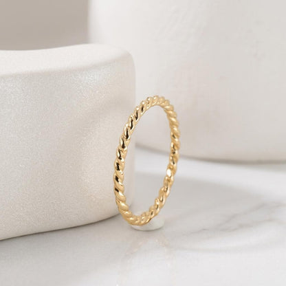 14K Solid Gold 1.6 mm Rope Twist Ring, Dainty Twisted Wedding Band