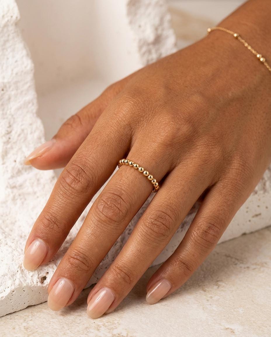 1.9 mm Solid Bead 14K Gold Pinky Ring Stackable Band