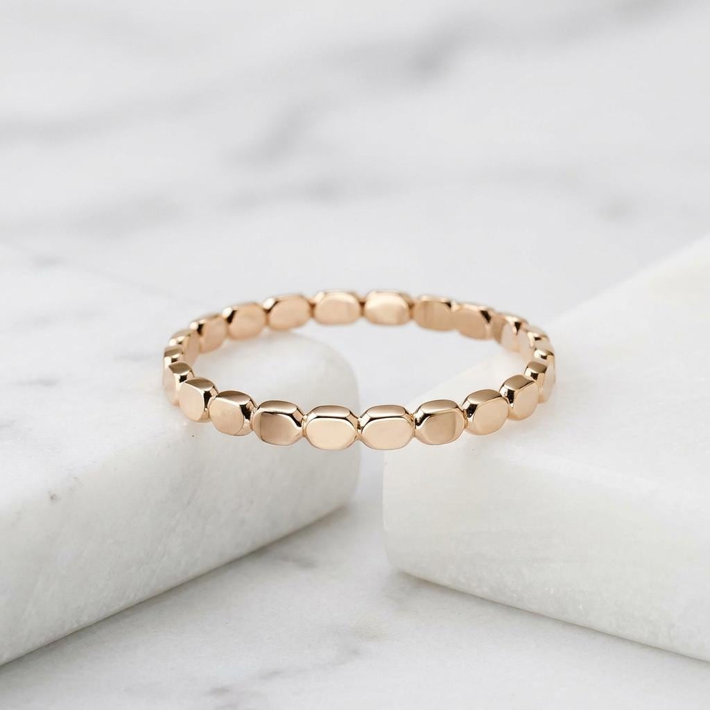 14K Solid Gold Square Block Ring, Minimalist Ingot Stacking Band