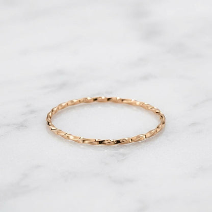 14K Solid Gold Fine Square Twisted Rope Pinky Ring
