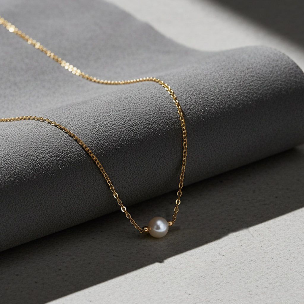 14K Gold Single Natural Pearl Necklace