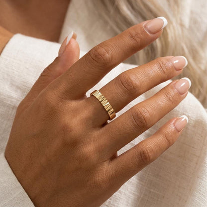 14K Solid Gold Faceted Ring Dainty Brilliance Wedding Ring