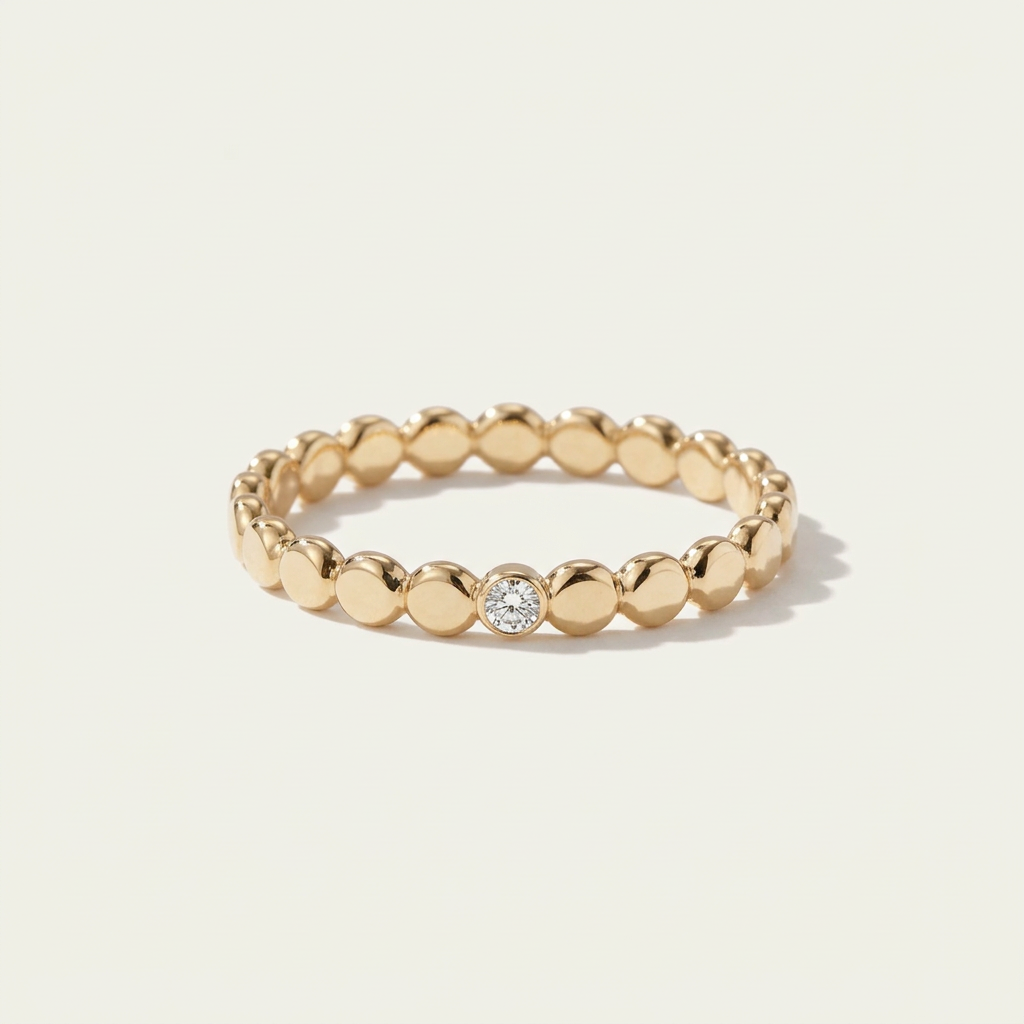14K Solid Gold Moissanite Ring for Women Handmade Stacking Band