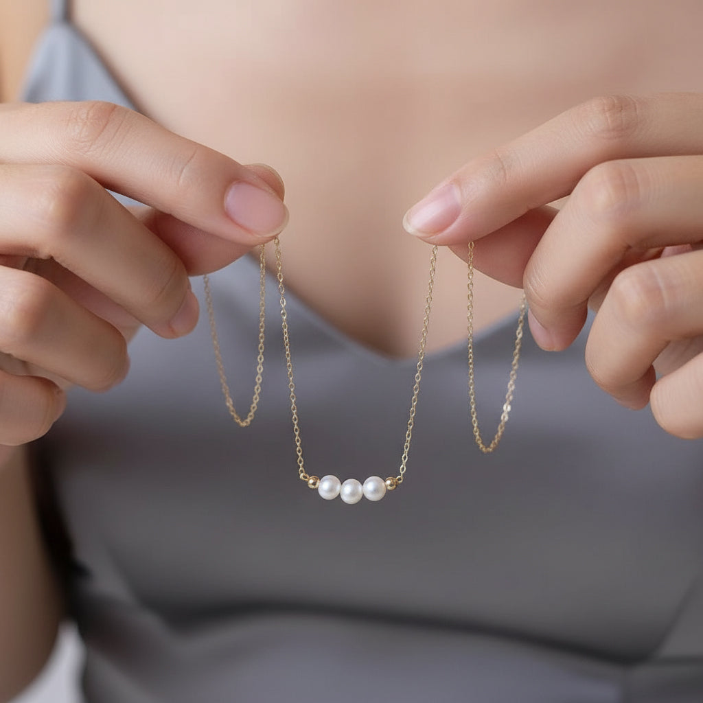 14K Gold Natural Pearl Smile Necklace