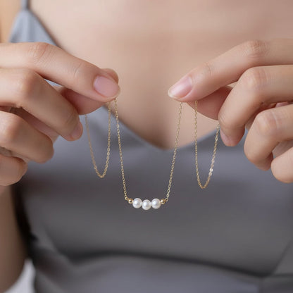 14K Gold Natural Pearl Smile Necklace