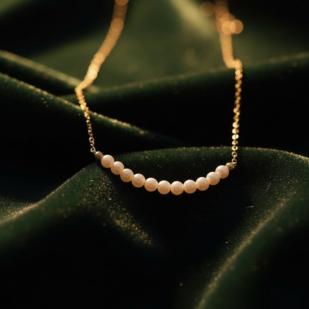 14K Gold Natural Pearl Arc Necklace