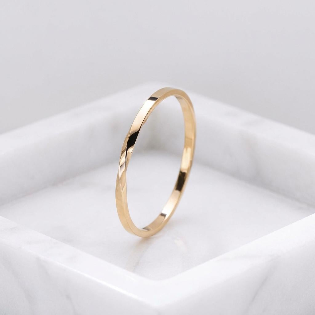 14K Solid Gold Moebius Ring, Infinity Twist Band, Pinky Ring