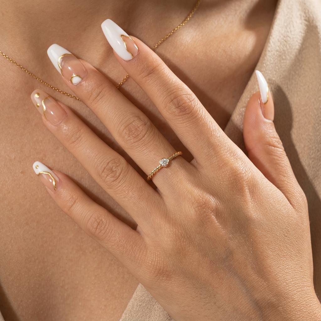 14K Solid Gold Moissanite Rope Twist Ring, Engagement Wedding Band