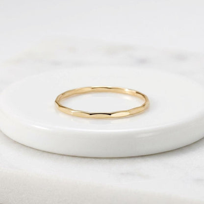 14K Solid Gold Faceted 1 mm Thin Ring, Dainty Sparkly Pinky Ring
