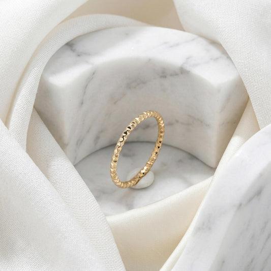 14K Solid Gold Faceted Sparkle Ring for Women