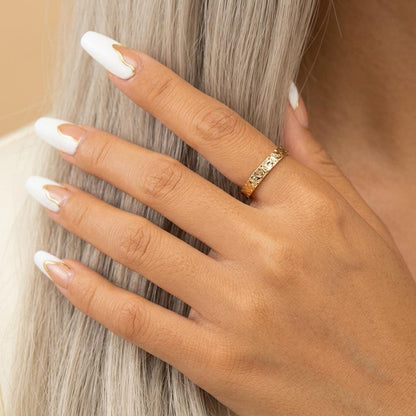 14K Solid Gold Crinkle Texture Ring, Organic Lava Flow Wedding Band
